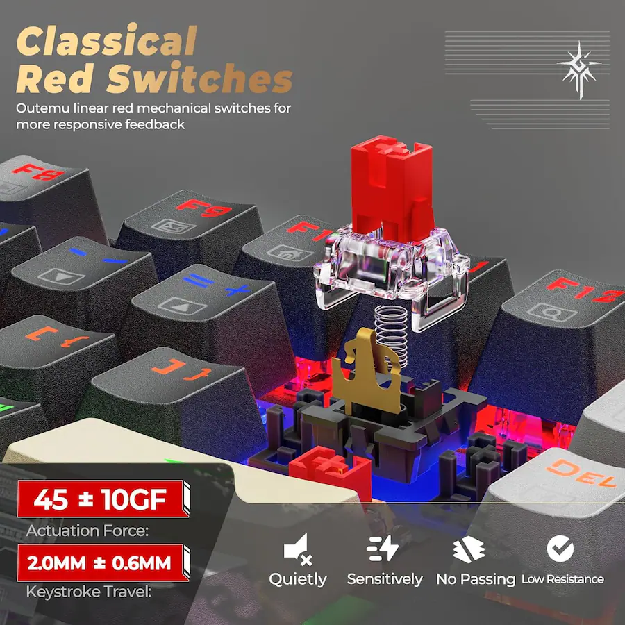 Redragon K552-LGY KUMARA Rainbow Wired Mechanical Gaming Keyboard - Red Switch - Black/Grey