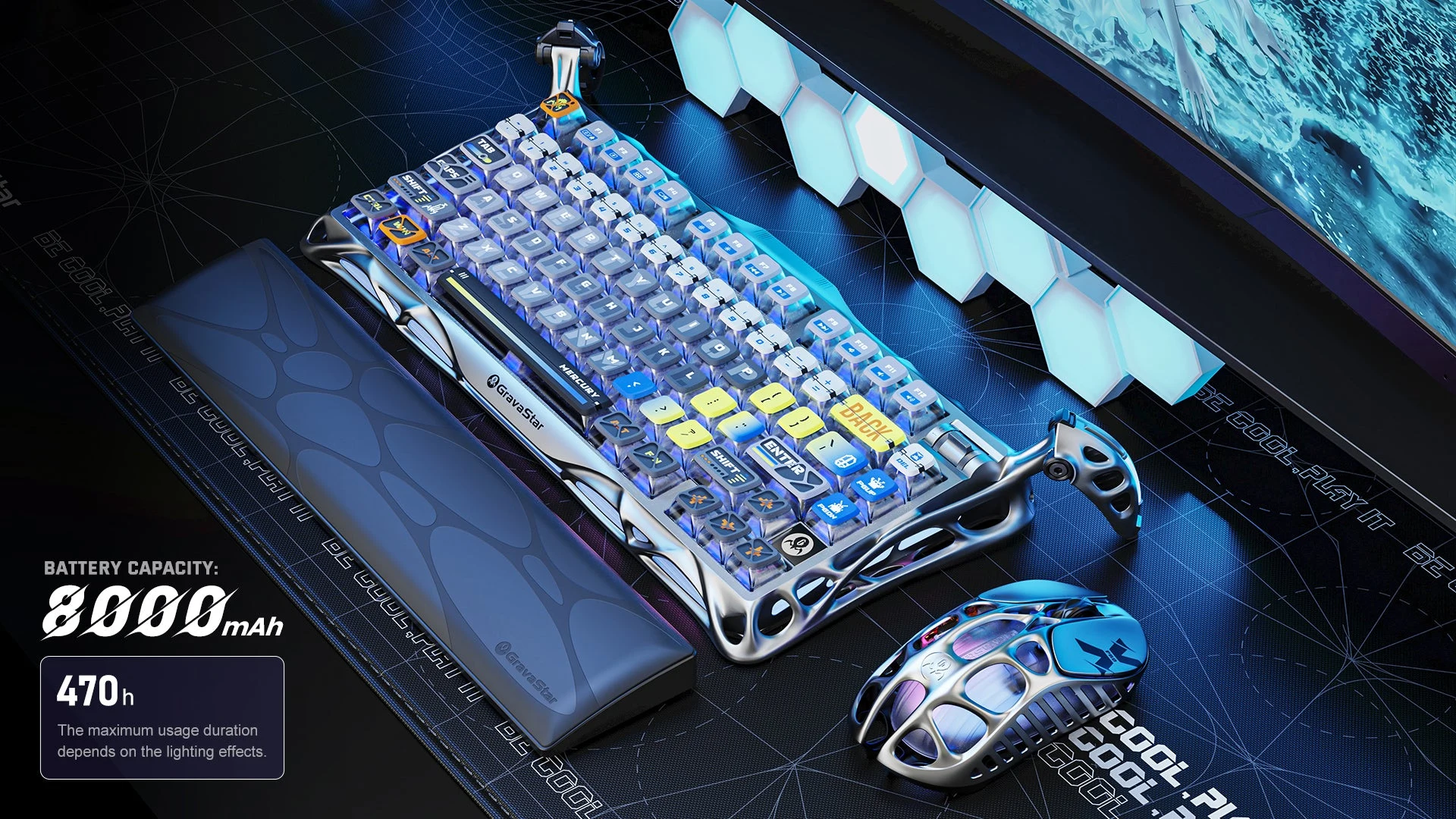 GravaStar Mercury K1 Pro 75% Wireless Mechanical Gaming Keyboard - Interstellar Silver