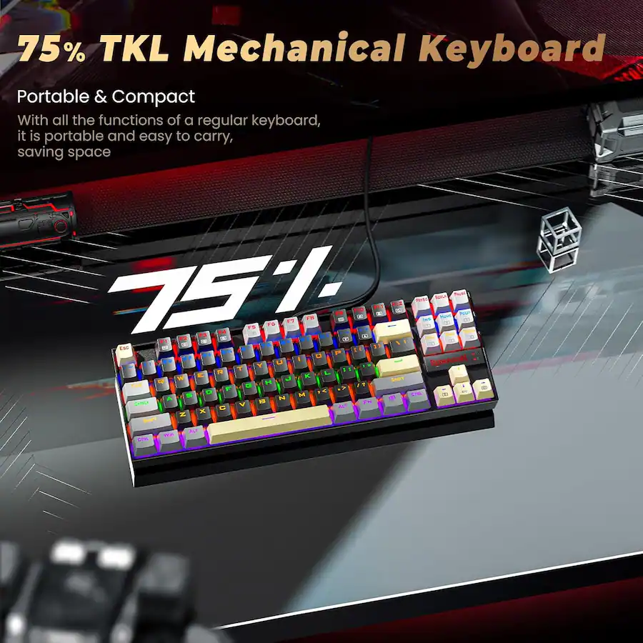 Redragon K552-LGY KUMARA Rainbow Wired Mechanical Gaming Keyboard - Red Switch - Black/Grey