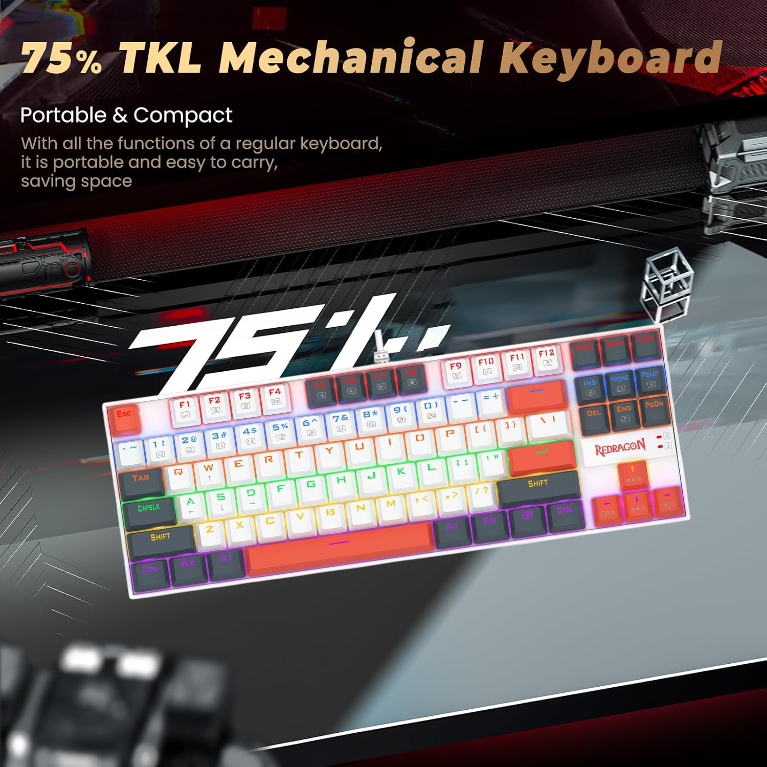 Redragon k552 WLR-R Kumara Mechanical Wired Gaming Keyboard Red Switch - White/Black