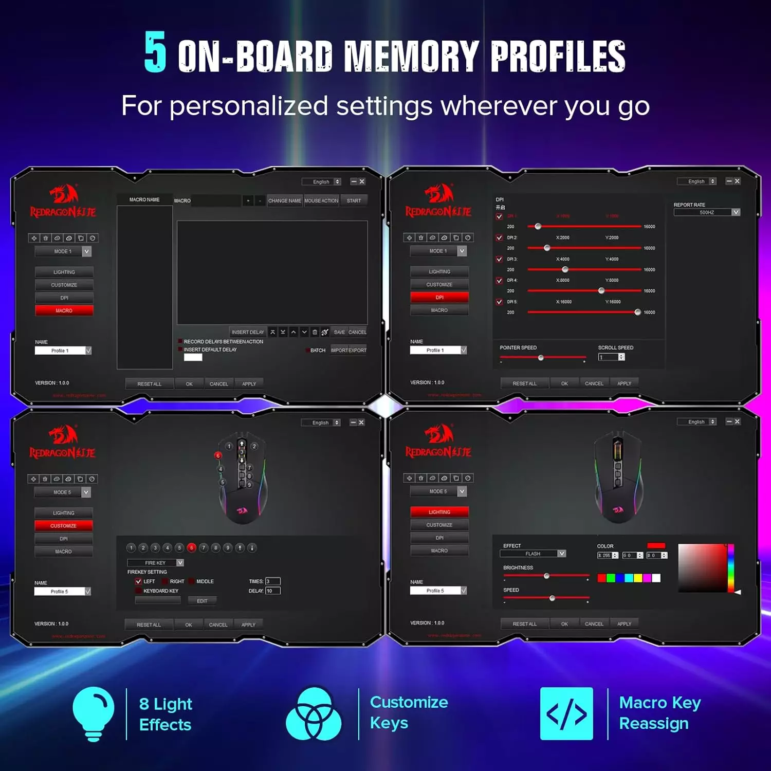 ريدراجون M812 بلانك ماوس ألعاب RGB سلكي 16000 DPI – أسود