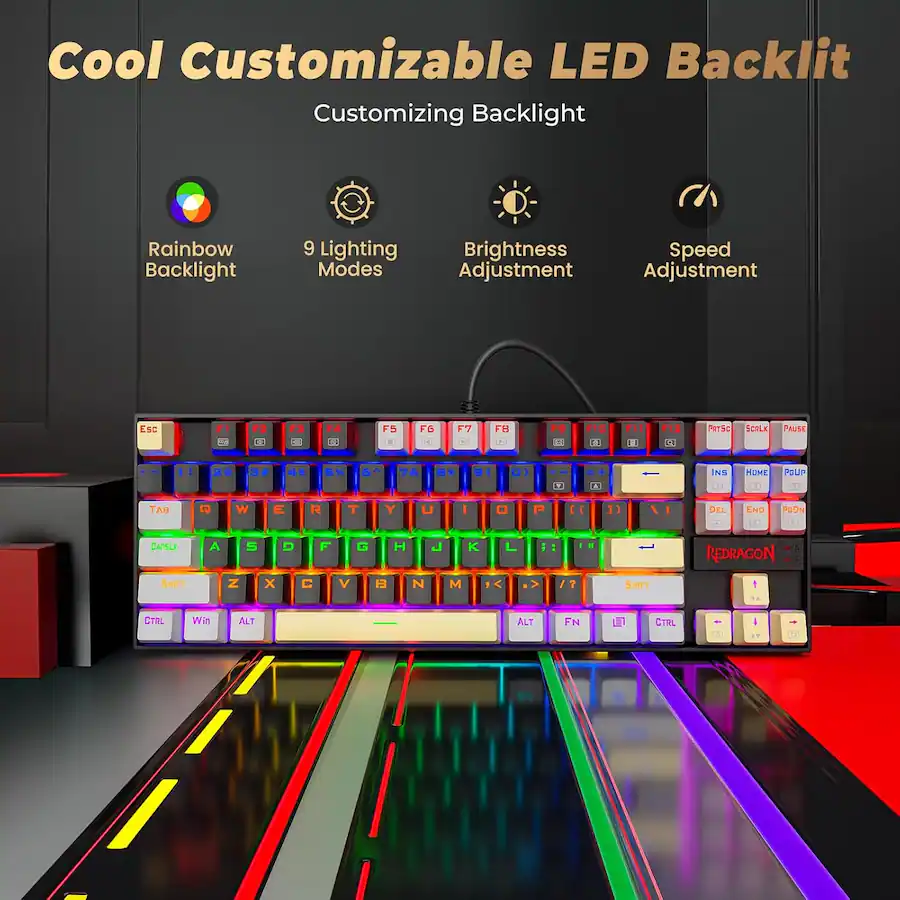 Redragon K552-LGY KUMARA Rainbow Wired Mechanical Gaming Keyboard - Red Switch - Black/Grey