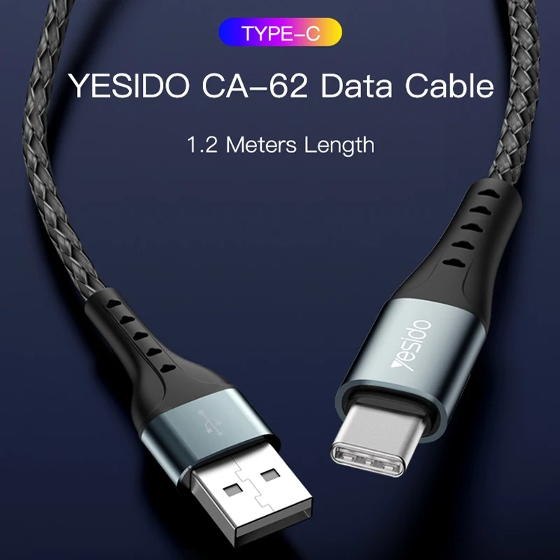 Yesido CA62 Aluminum Aloy USB to Type-C Braided Data Cable - 1.2M