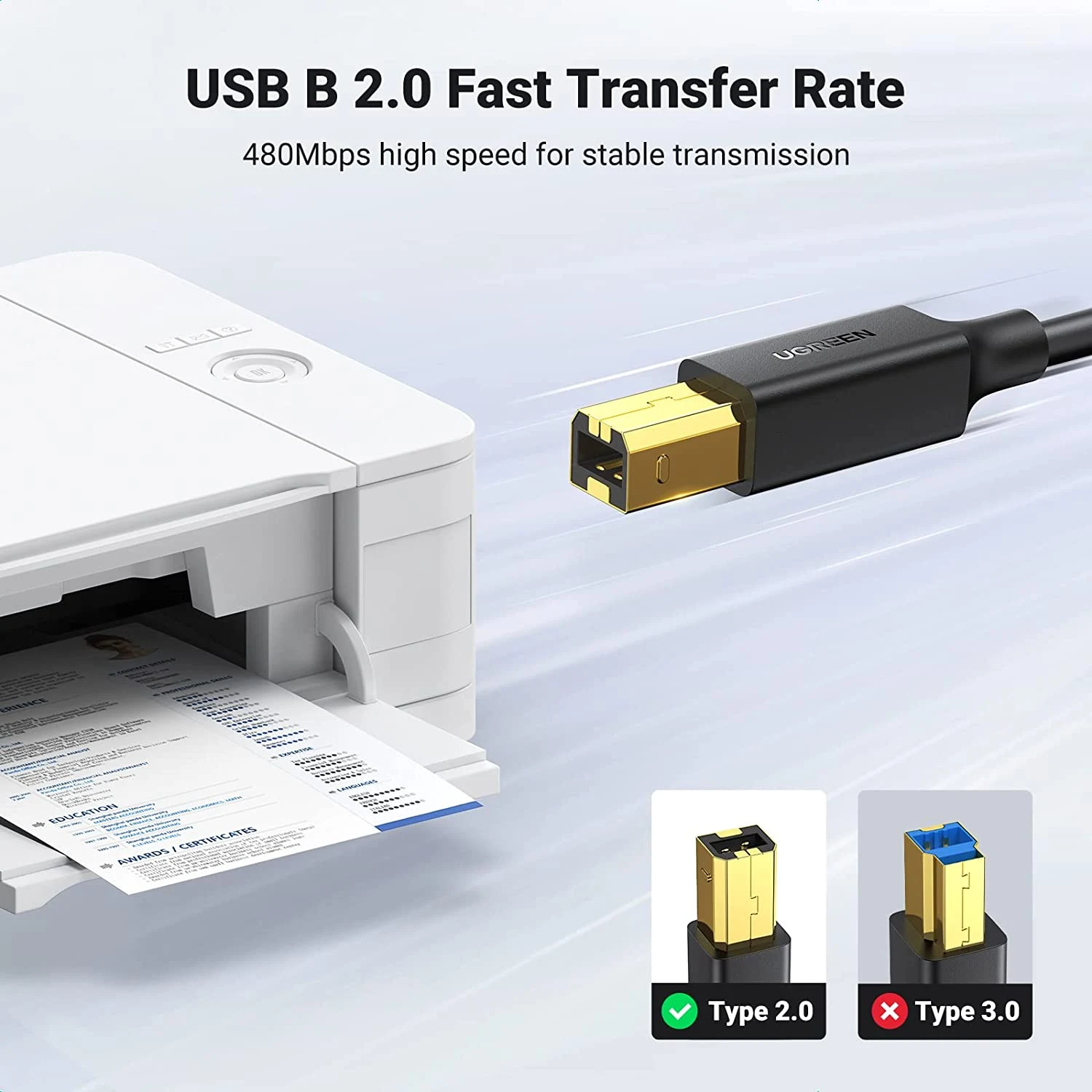 UGREEN US135 USB 2.0 A to B Printer Cable – 2M