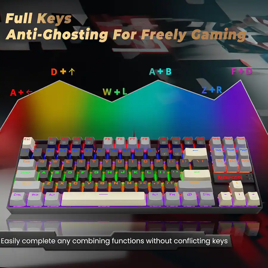Redragon K552-LGY KUMARA Rainbow Wired Mechanical Gaming Keyboard - Red Switch - Black/Grey