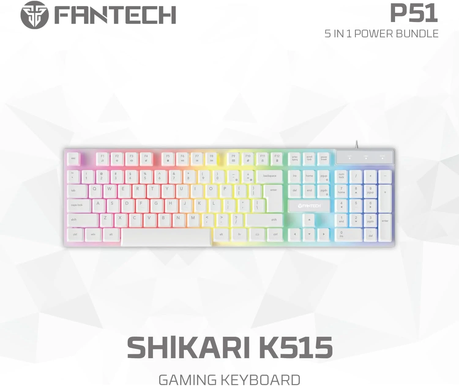 Fantech P51 Combo Power 5×1 Gaming Keyboard+Mouse+Mousepad+Headset+Headset stand - White