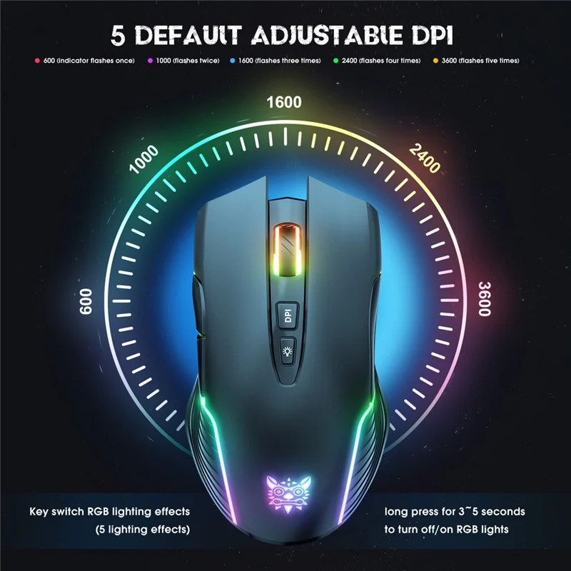 Onikuma CW905 RGB Wireless Gaming Mouse - Black