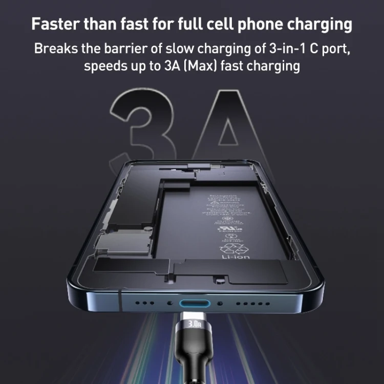 Yesido CA91 3 in 1 Braided Cable Fast Charge 3A - 1.2M - Black