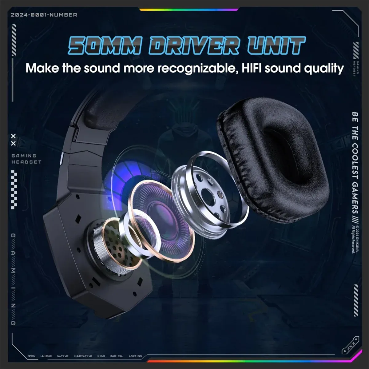 ONIKUMA GT806 RGB Tri-Mode Wireless Gaming Headset - Black - Open Sealed