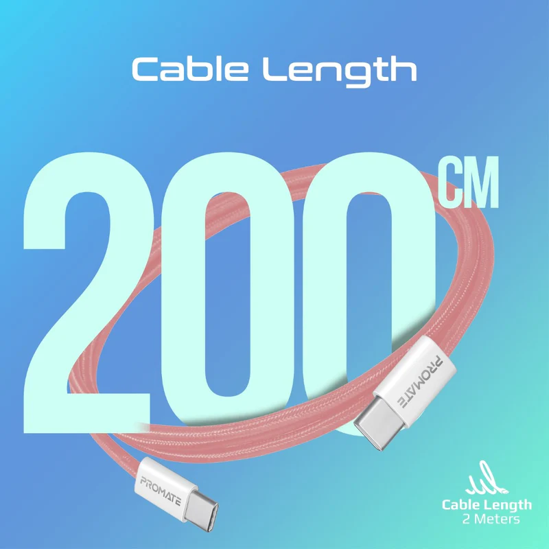 بروميت EcoLine-CC200 كابل USB-C 60W بطول 2 متر – وردي