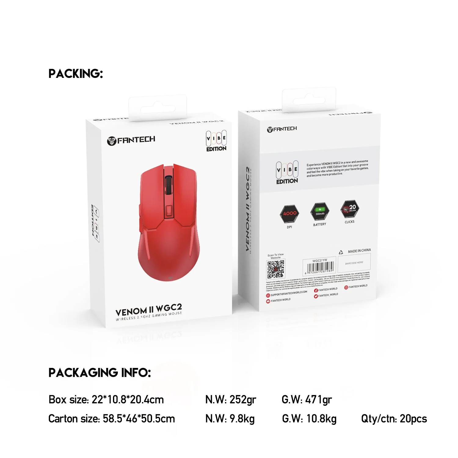 FANTECH VENOM II WGC2 VIBE EDITION Wireless Mouse - Red