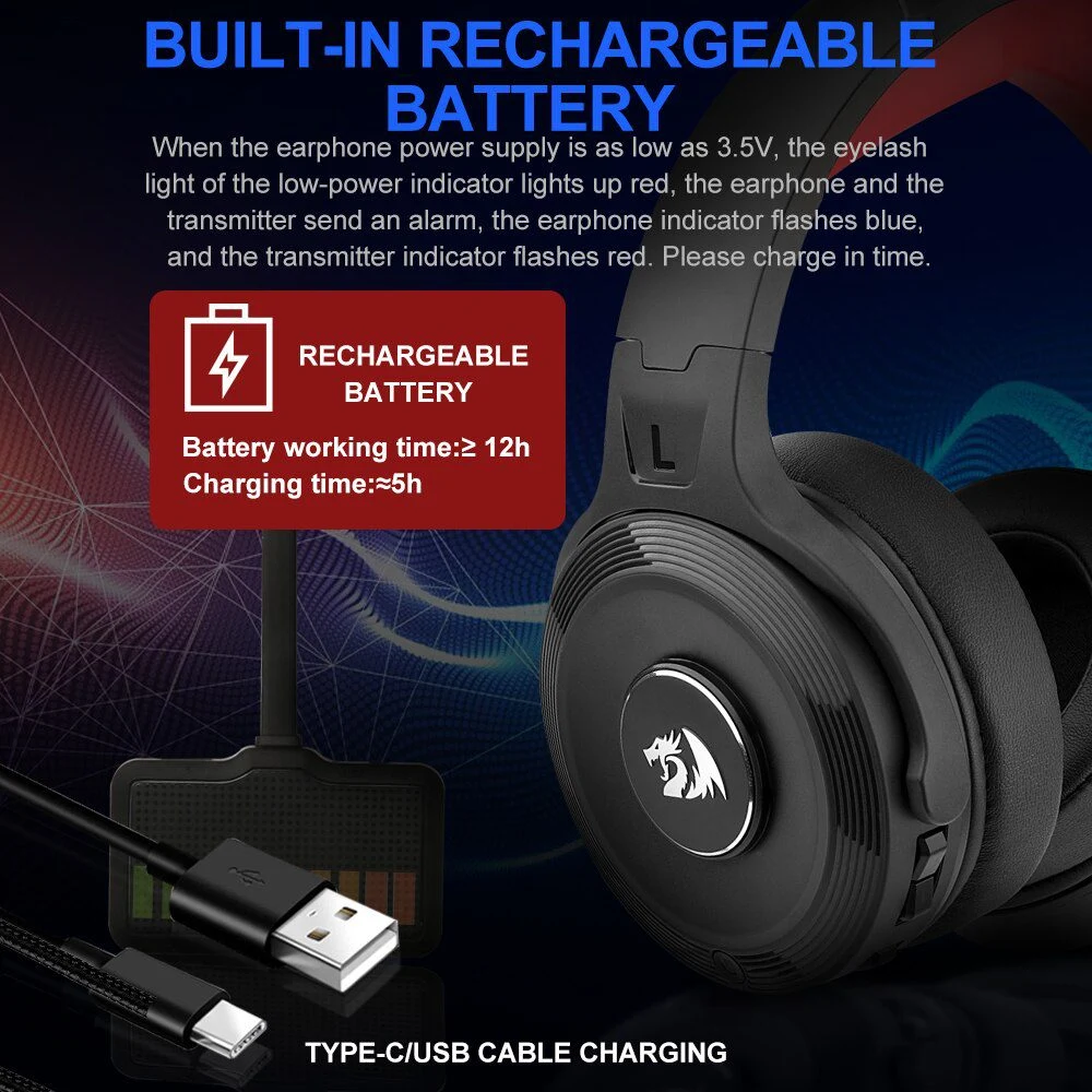 Redragon H818 PRO Pelops Wireless Gaming Headset - Black