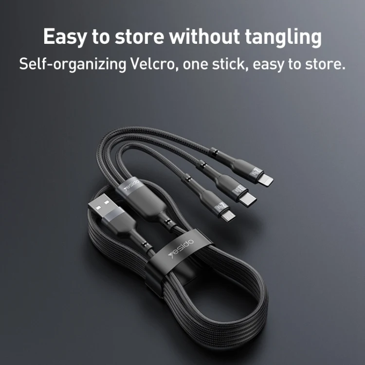 Yesido CA91 3 in 1 Braided Cable Fast Charge 3A - 1.2M - Black