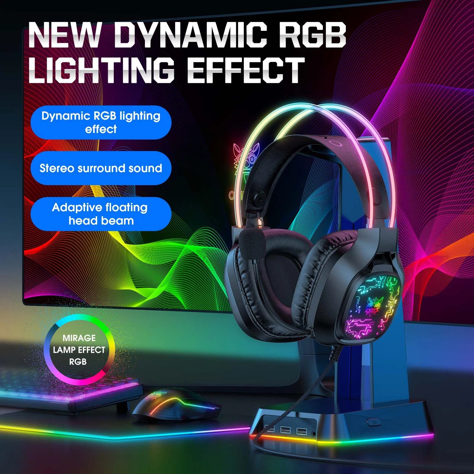 إضاءة RGB الديناميكية في سماعة ONIKUMA X22