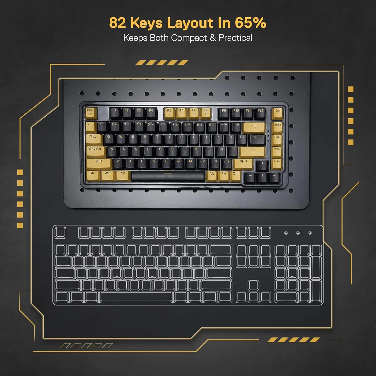 ريدراجون K649PY-RGB إلف كيبورد 75% جاسكت RGB – أسود/ذهبي