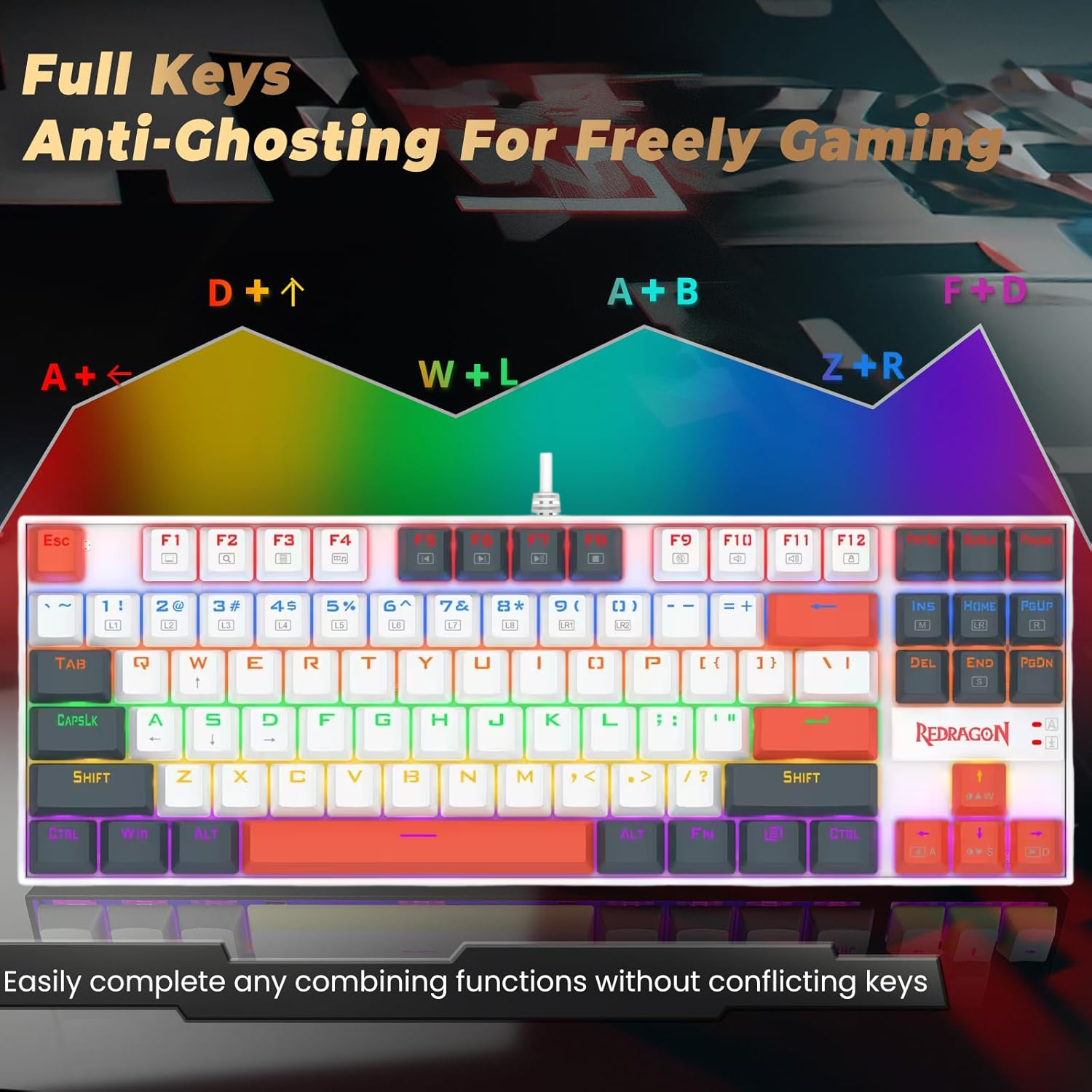 Redragon k552 WLR-R Kumara Mechanical Wired Gaming Keyboard Red Switch - White/Black