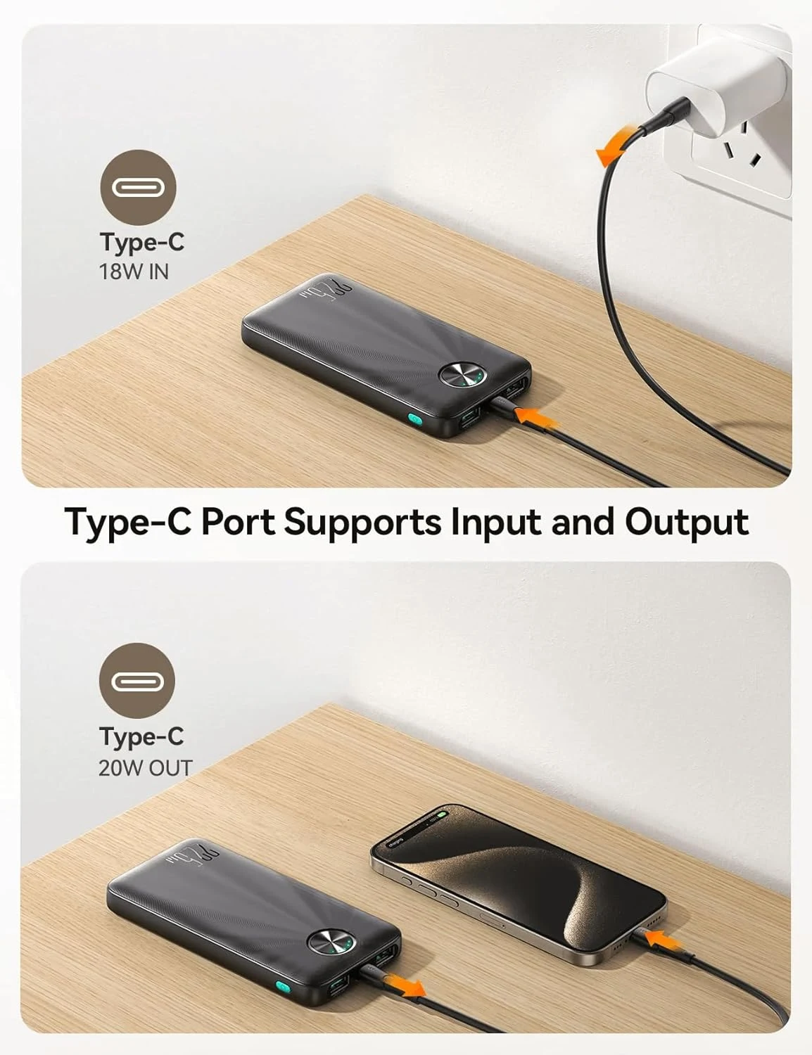 USB-C للإدخال والإخراج