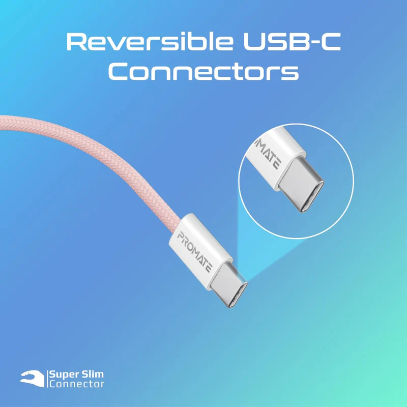 بروميت EcoLine-CC200 كابل USB-C 60W بطول 2 متر – وردي