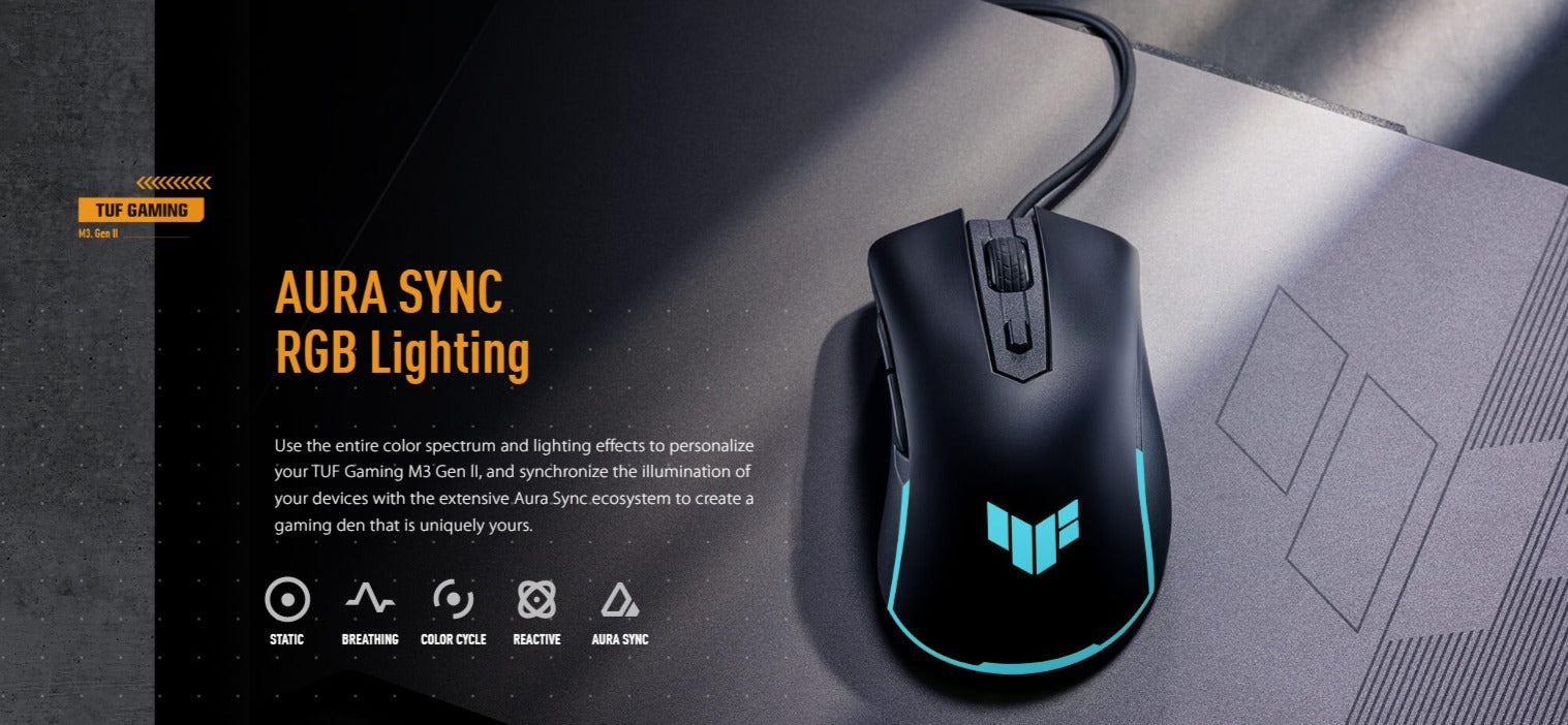 اسوس ماوس الالعاب السلكي تاف جيمينج M3 الجيل الثاني RGB - أسود
