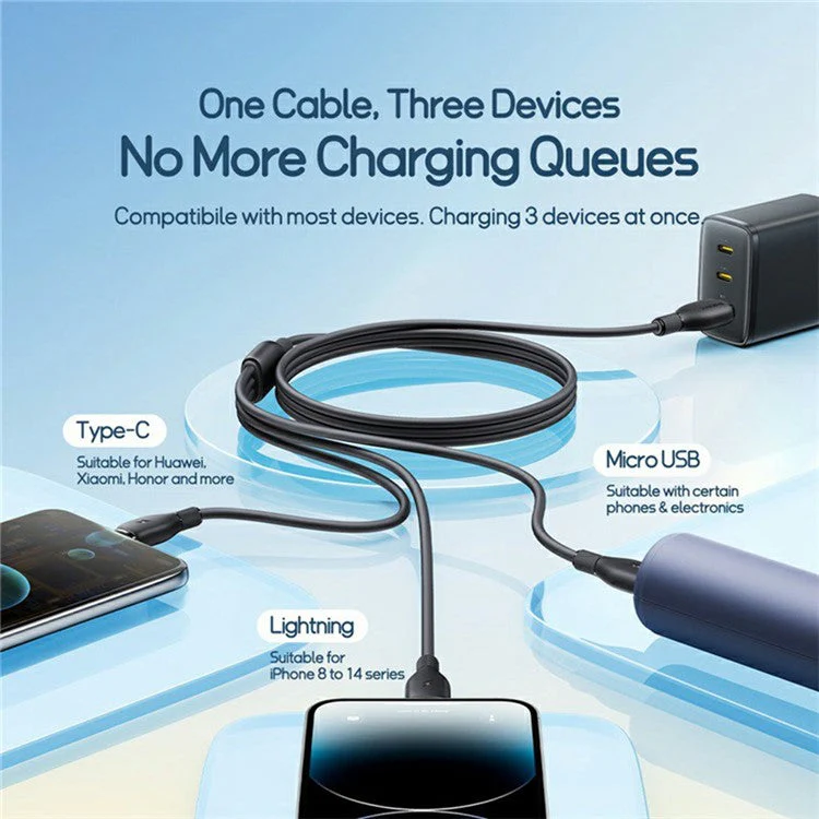 باسيوس ألترا فاست كابل USB-A 3 في 1 3.5A 0.8م - اسود