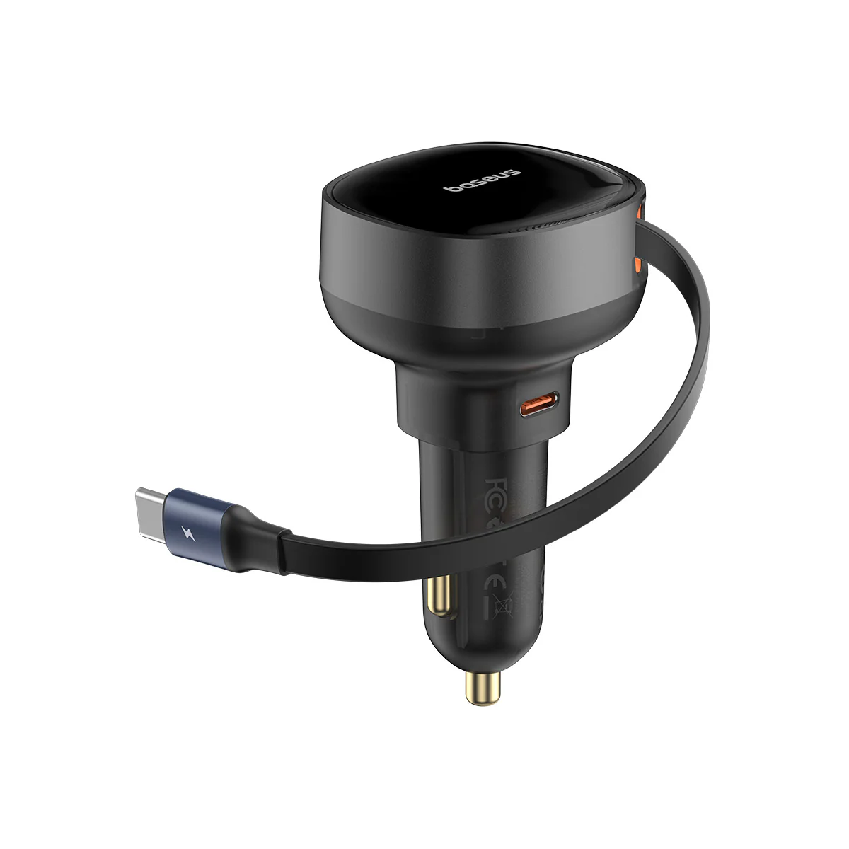 Baseus Enjoyment Pro 60W Car Charger + Retractable USB-C - Black