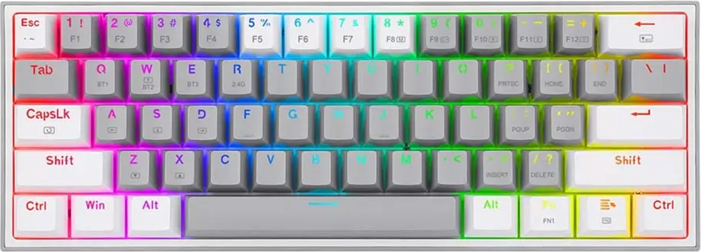 Redragon K616 Fizz Pro RGB 60% Wireless Gaming Mechanical Keyboard – Red Switches - White/Grey