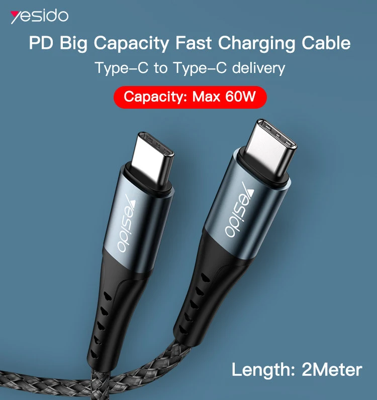 Yesido CA67 PD 60W Fast Charging Type-C to Type-C Braided - 2M