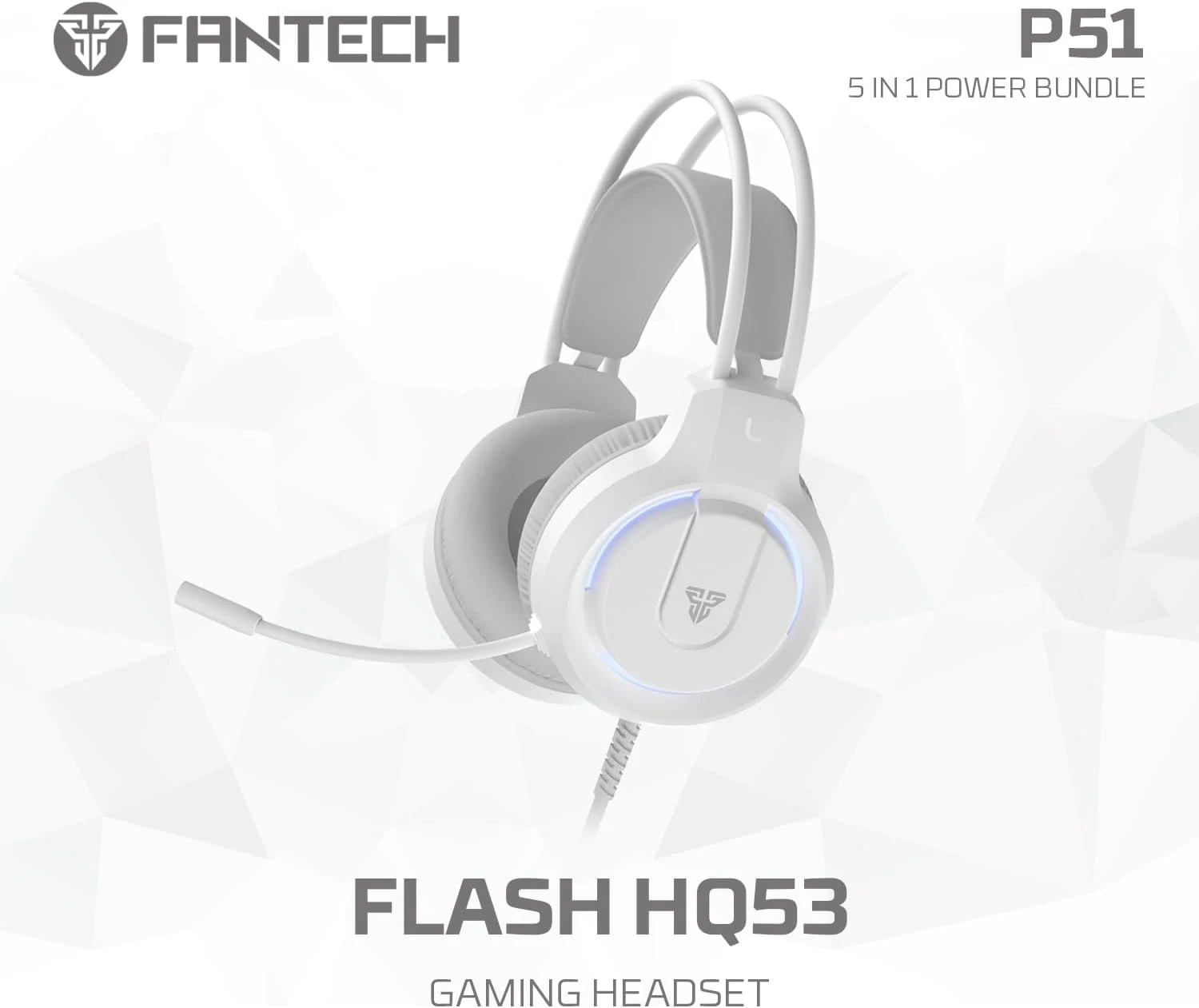 Fantech P51 Combo Power 5×1 Gaming Keyboard+Mouse+Mousepad+Headset+Headset stand - White