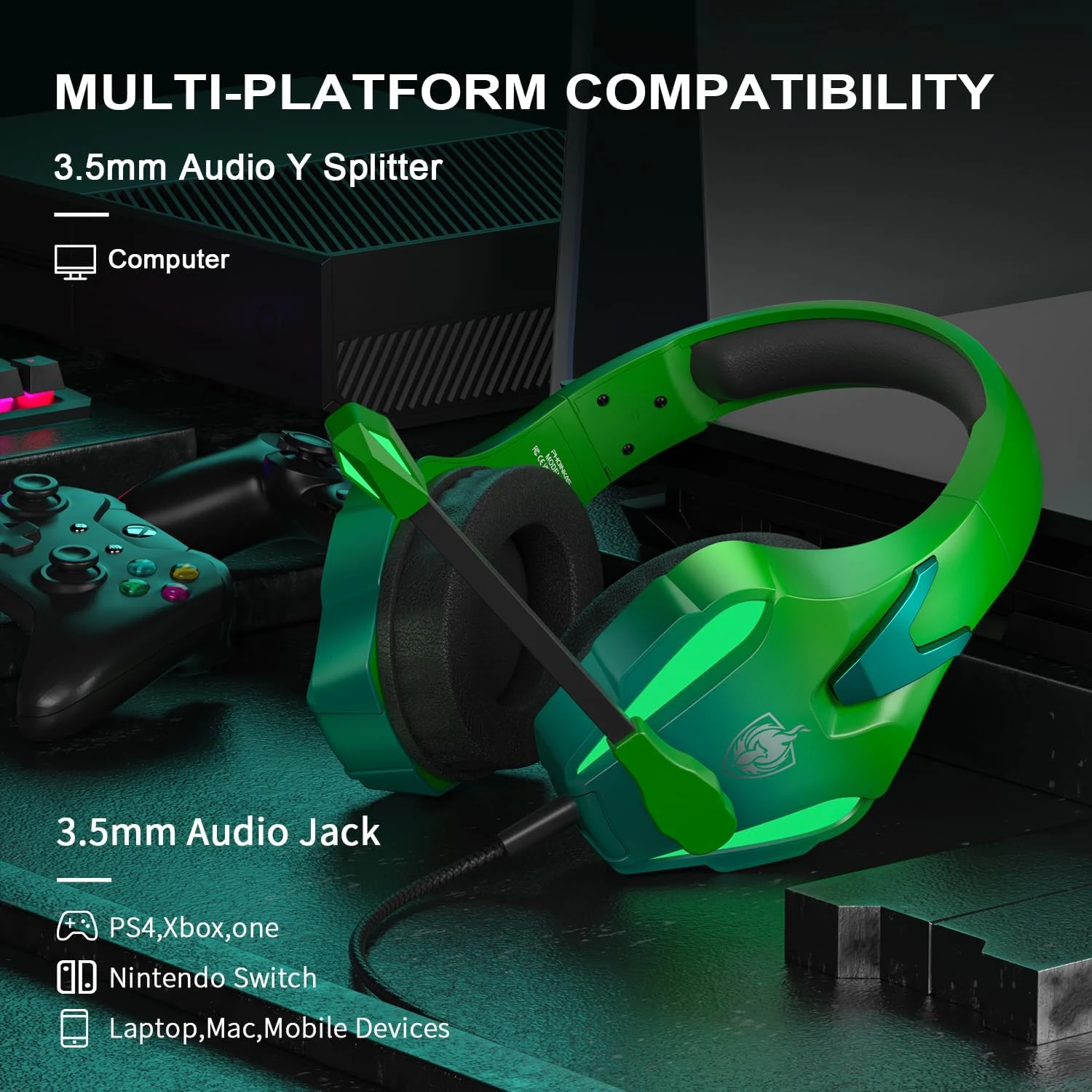 PHOINIKAS H9 Wired Gaming Headset - Green