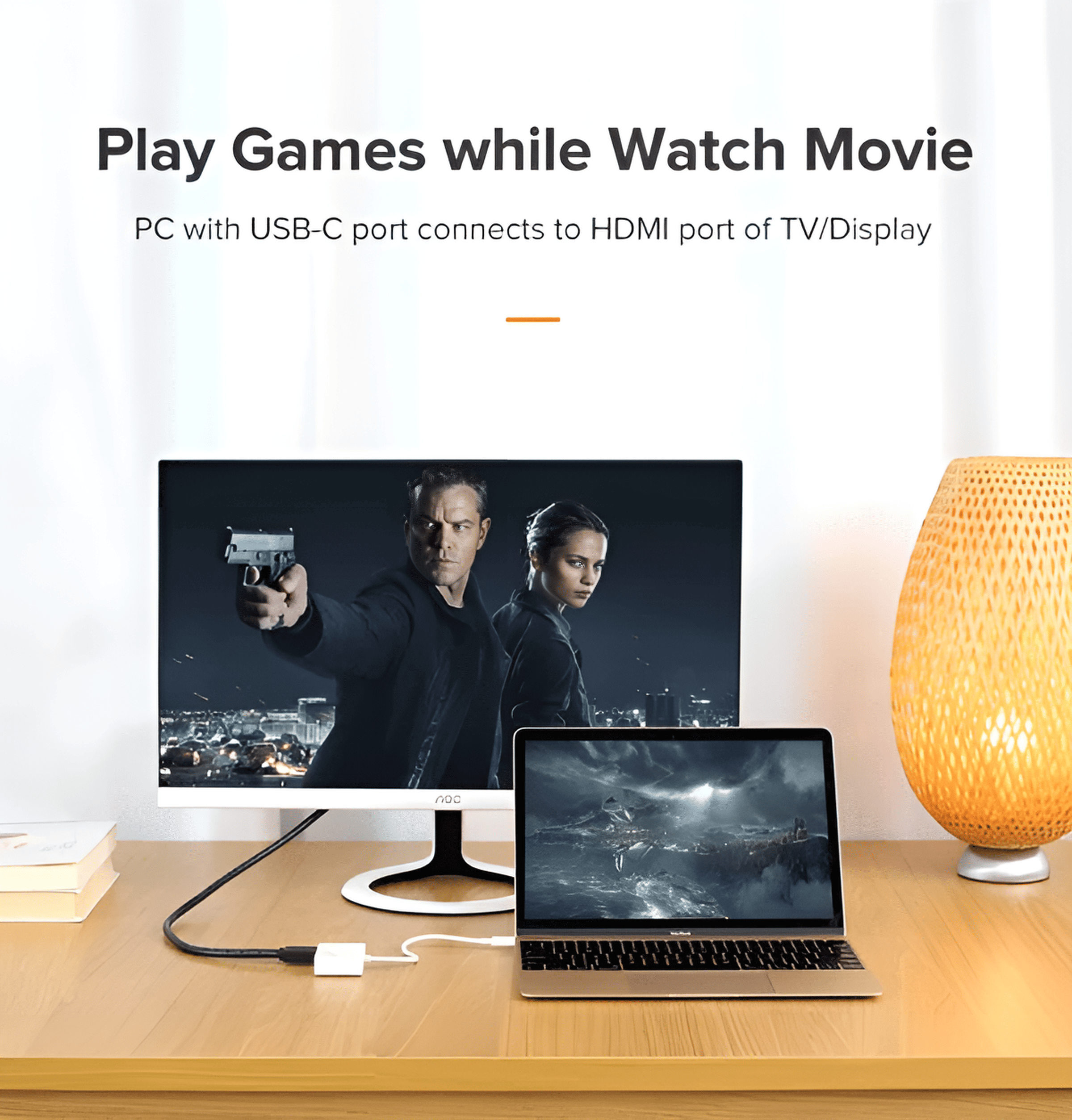 يوجرين MM123 محوّل USB-Type-C إلى HDMI + VGA – أبيض