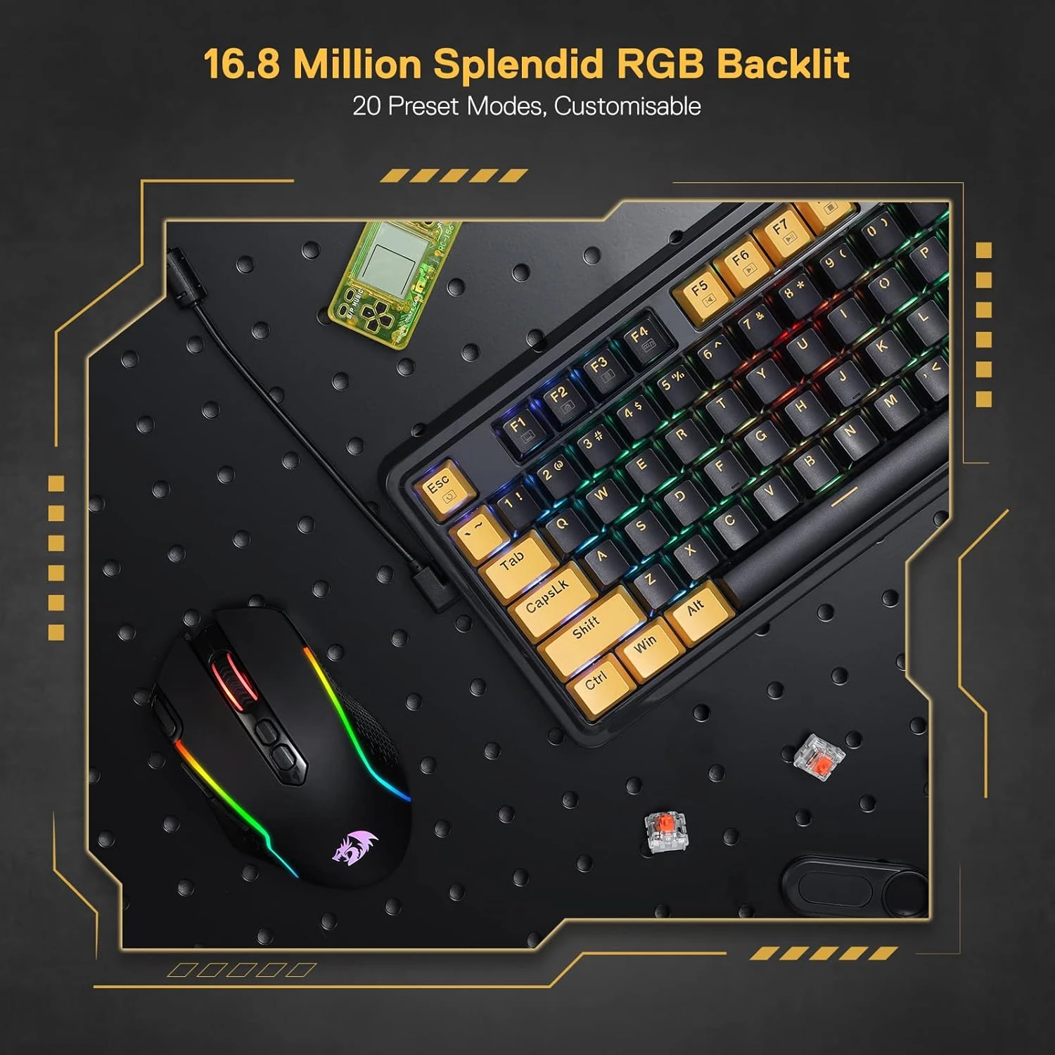 ريدراجون K649PY-RGB إلف كيبورد 75% جاسكت RGB – أسود/ذهبي