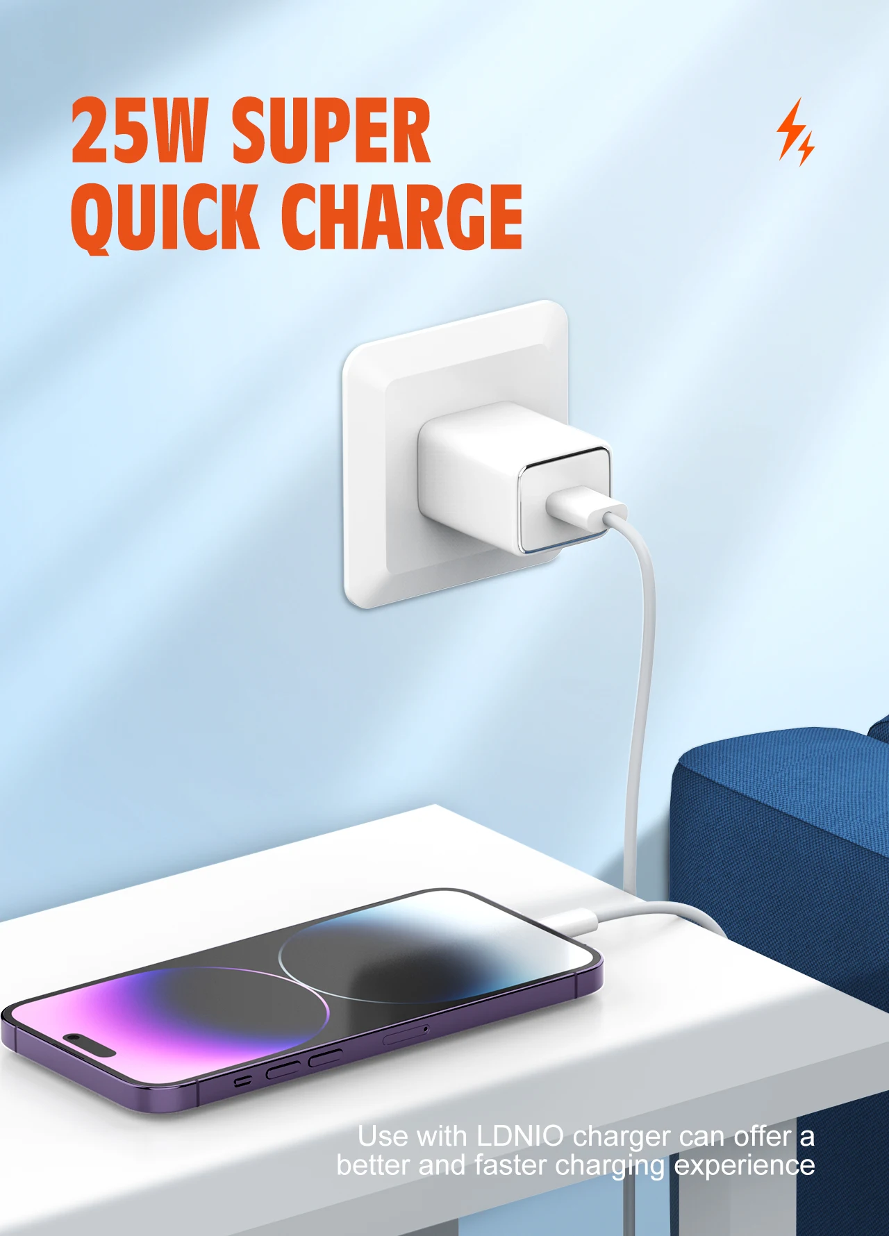 كابل شحن وبيانات لدنيو LS891 بقوة 25W لايتننج