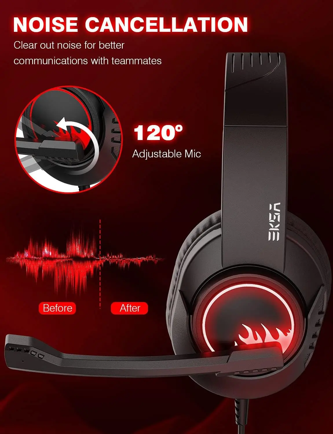 EKSA T8 Wired Gaming Headset - Red