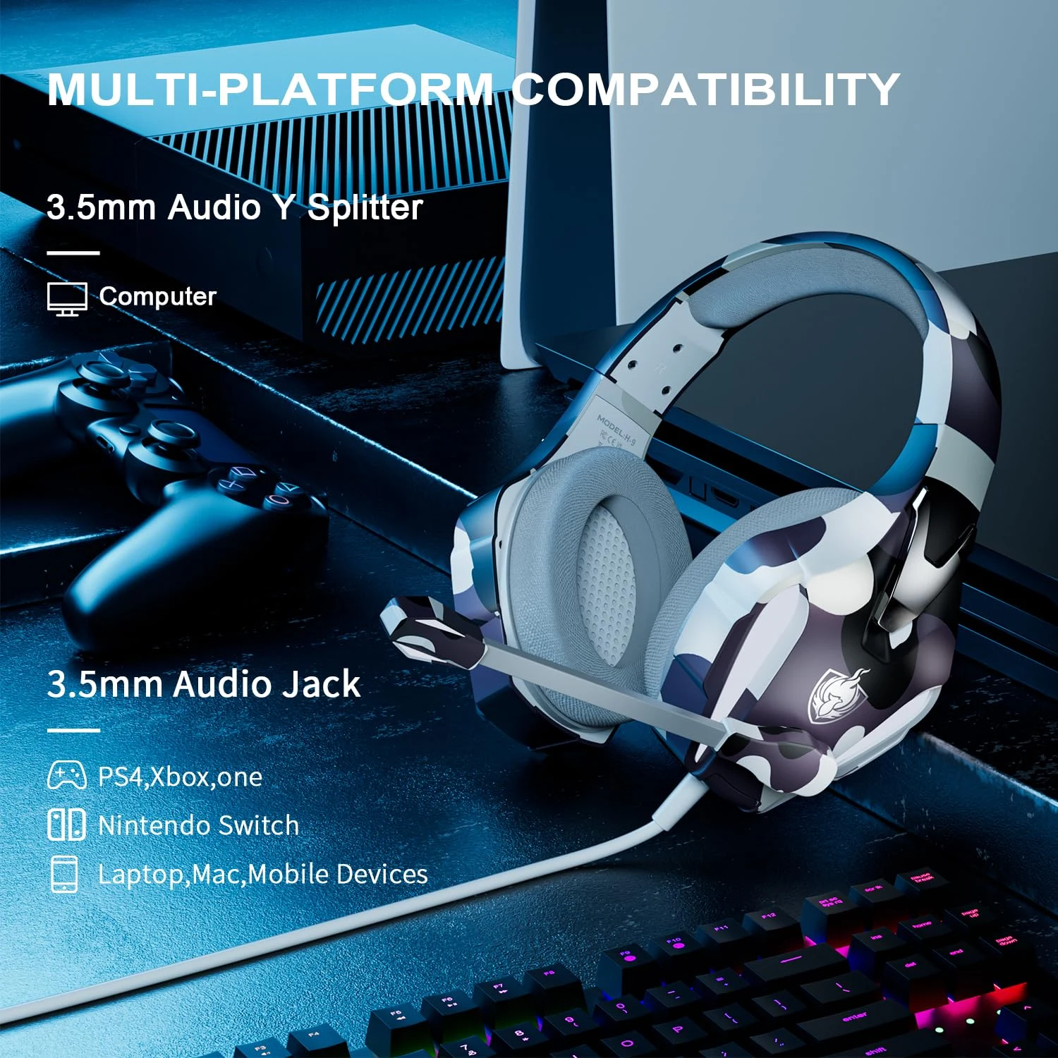 PHOINIKAS H9 Wired Gaming Headset - Camo - Open Sealed