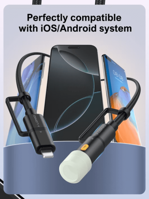 LDNIO LC19 3-in-1 65W Fast Charging Cable with LED Light 1.2M