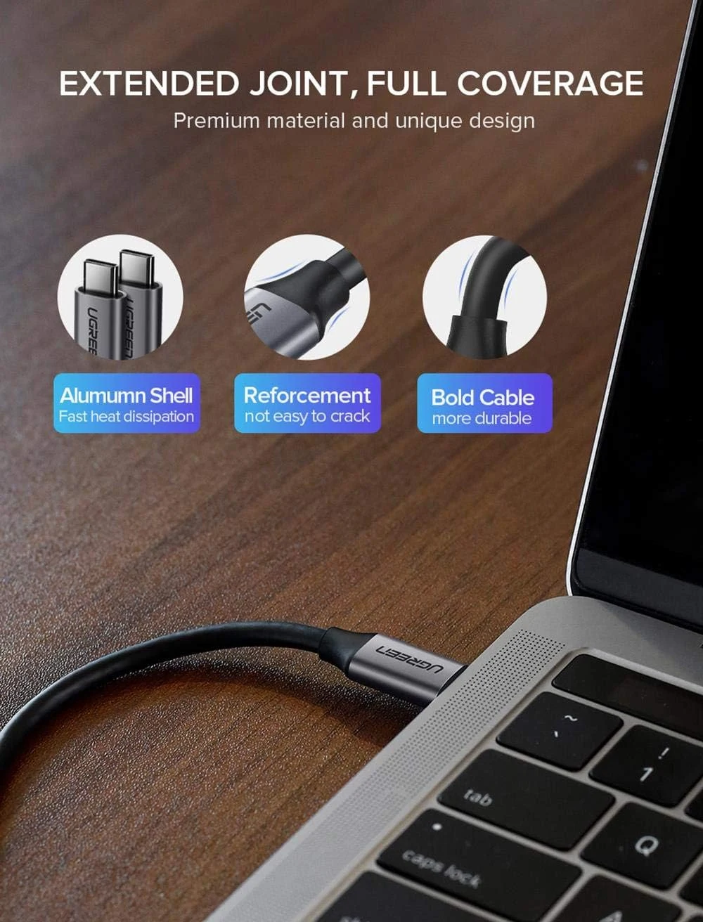 يوجرين US161 كابل USB-C 3.1 ذكر إلى USB-C 3.1 ذكر – بطول 1.5 متر