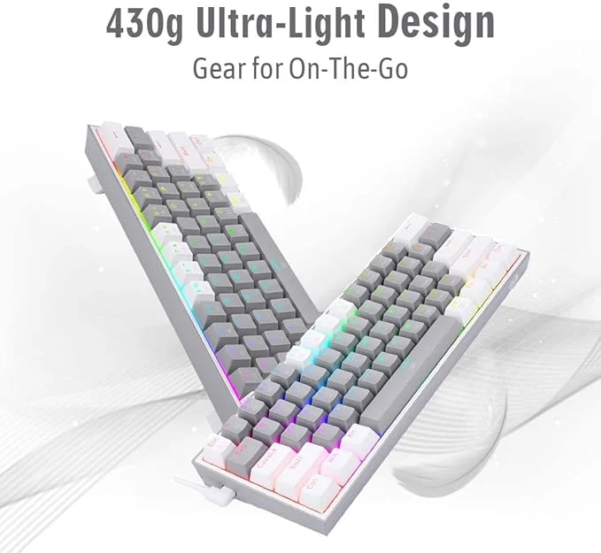 Redragon K616 Fizz Pro RGB 60% Wireless Gaming Mechanical Keyboard – Red Switches - White/Grey