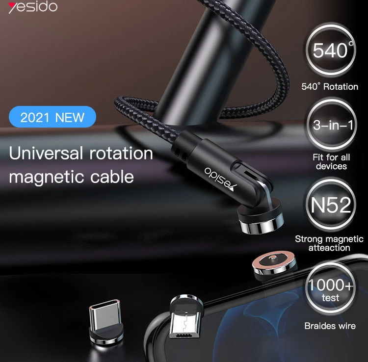 Yesido CA68 180 Rotation Detachable 3 In 1 Magnetic Data Cable 1M