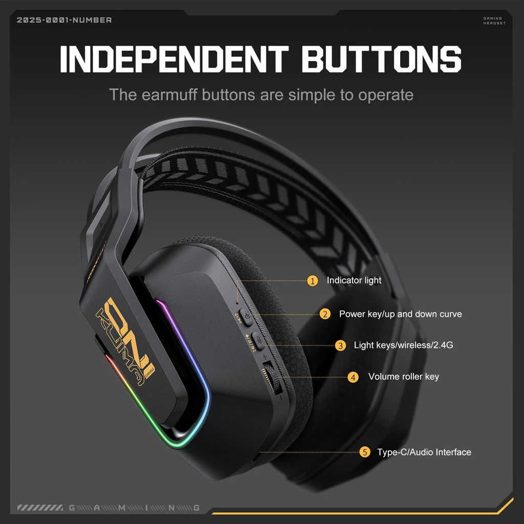 ONIKUMA GT828 RGB Multi-Mode Gaming Headset - Black