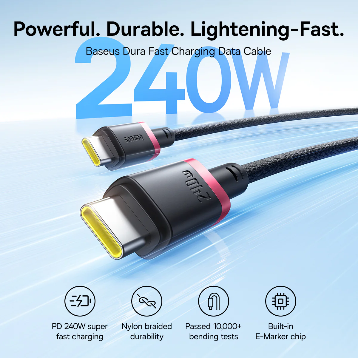 Baseus Dura USB-C to USB-C Cable 240W - 1M - Red/Black