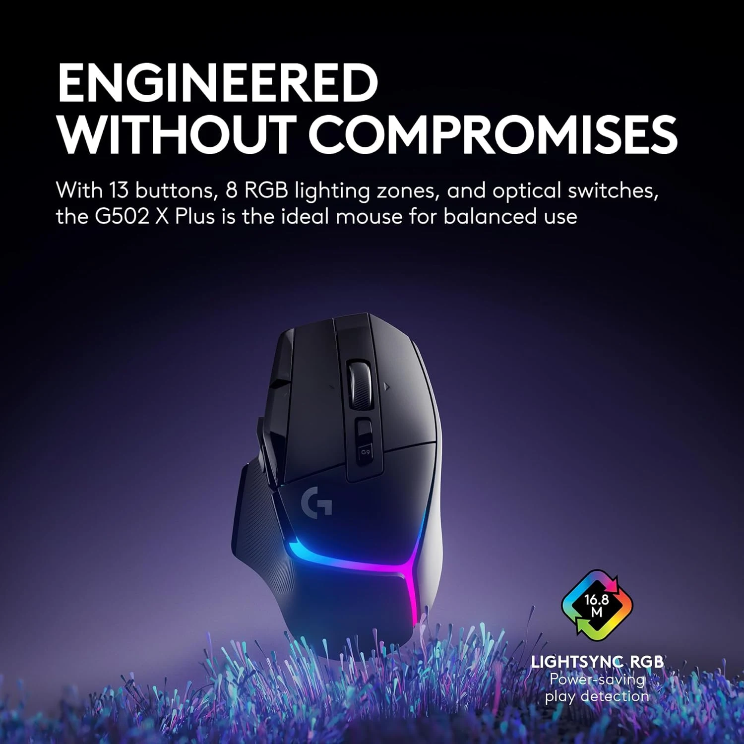 ماوس جيمنج لاسلكي G502 X PLUS بإضاءة ار جي بي من لوجيتيك - أسود
