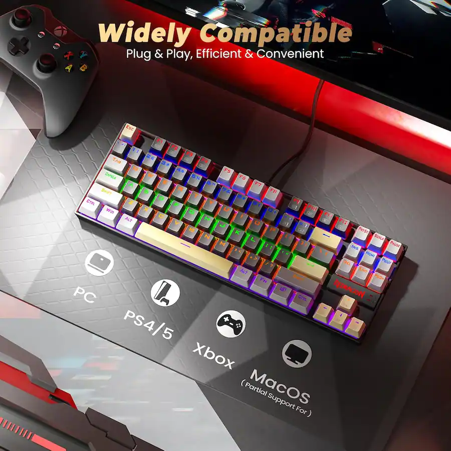 Redragon K552-LGY KUMARA Rainbow Wired Mechanical Gaming Keyboard - Red Switch - Black/Grey