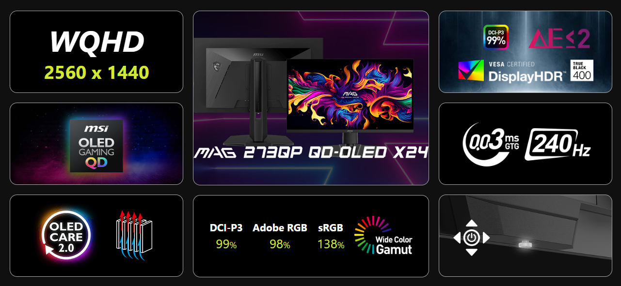 إم إس آي MAG 273QP QD-OLED X24 27 بوصة WQHD 240Hz - شاشة الألعاب