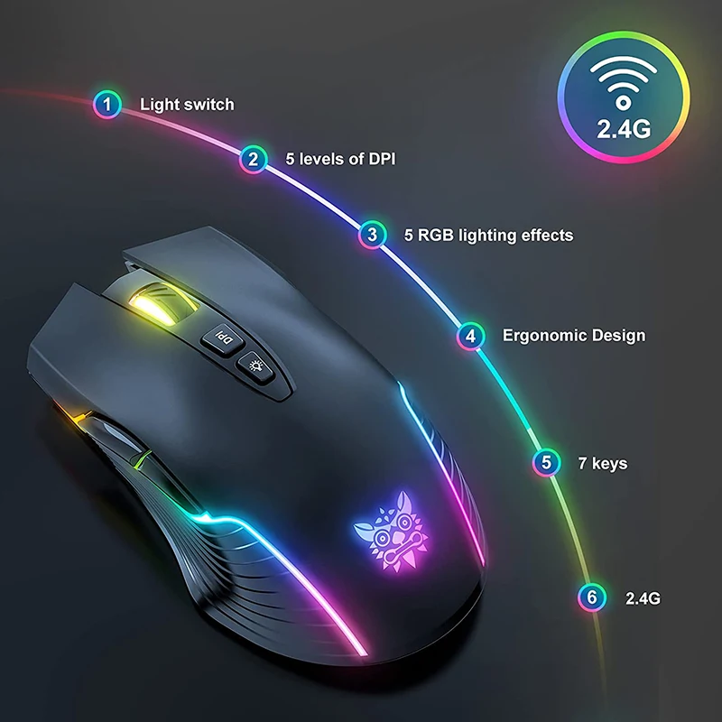 Onikuma CW905 RGB Wireless Gaming Mouse - Black