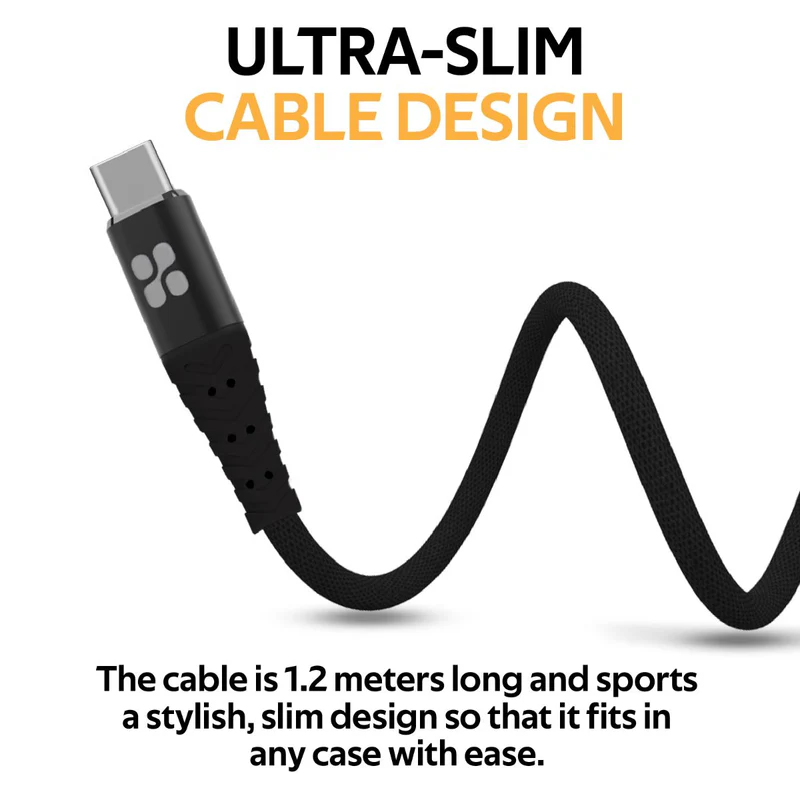 Promate Nervelink-C Tensile Power and Data USB to type C Cable - 1.2M - Black