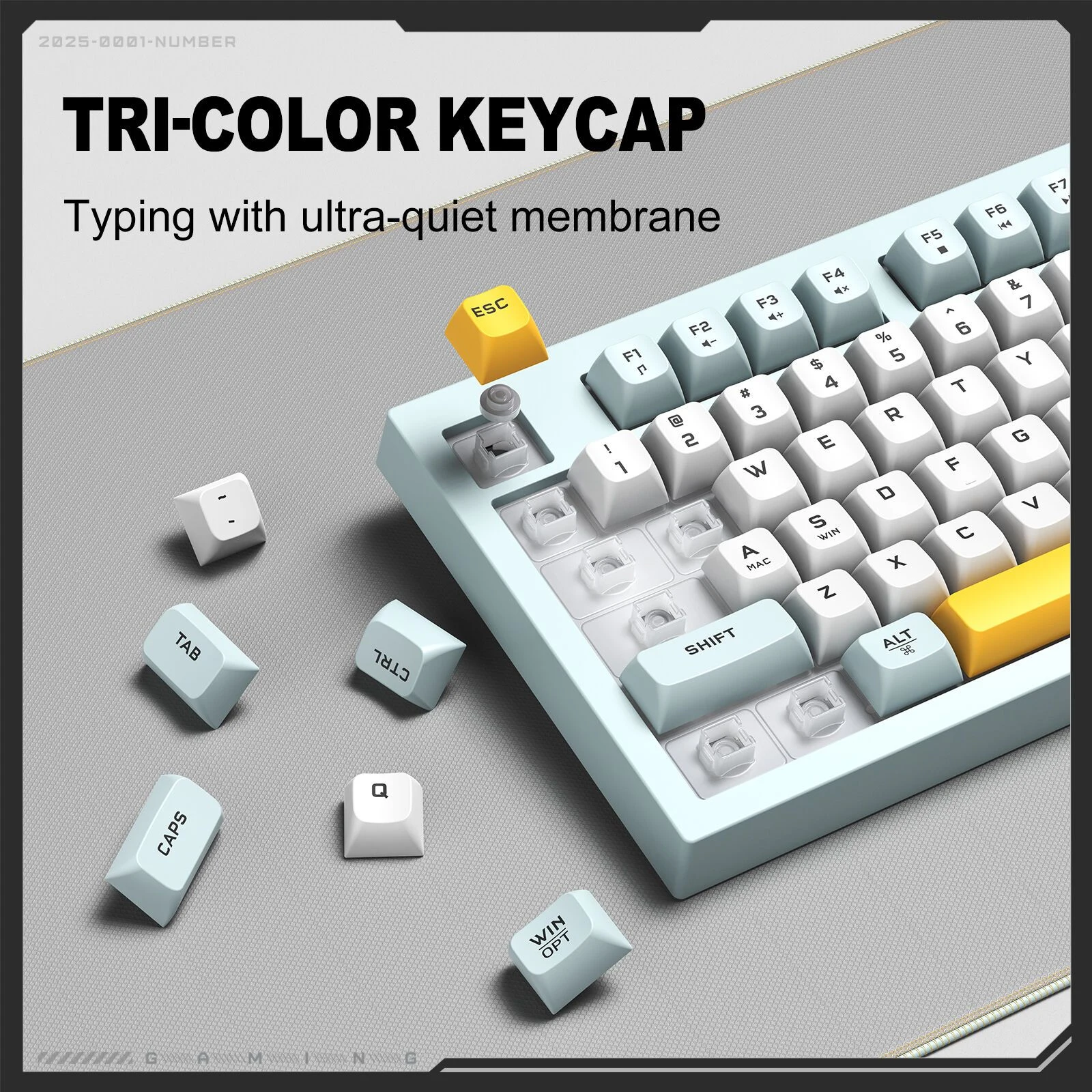 ONIKUMA G80 Tri-Mode RGB Gaming Membrane Keyboard - Grayish Blue