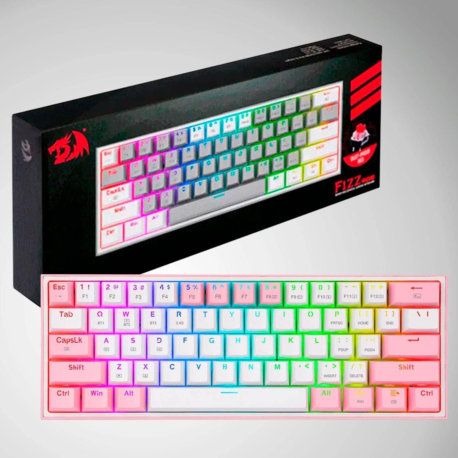 كيبورد ريدراجون K616 Fizz Pro ميكانيكي لاسلكي RGB للألعاب - أبيض/وردي