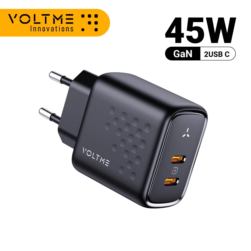 فولتمي ريفو 45W ديو CC شاحن جداري GaN أسود