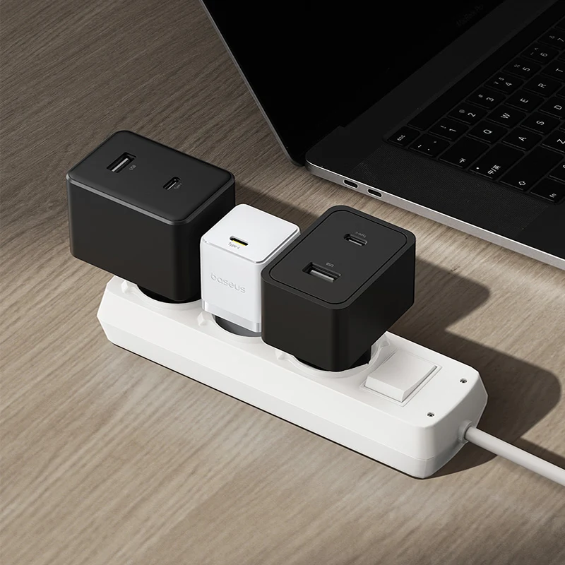 باسيوس بالم شاحن سريع 1C 30 واط EU + كابل USB-C 1م - مون وايت