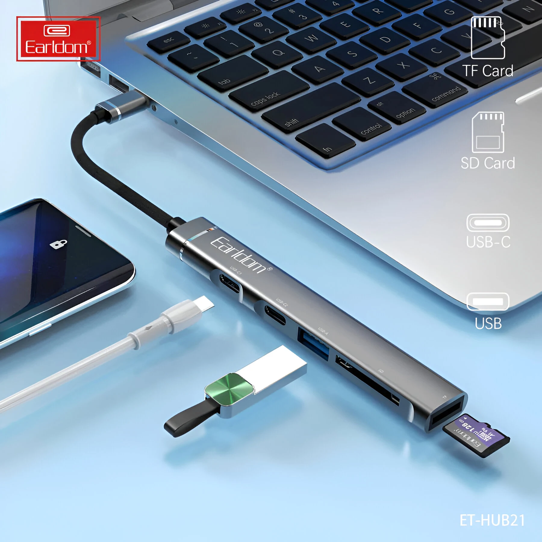 Earldom ET-HUB21 5-in-1 USB Type-C Hub - Open Sealed